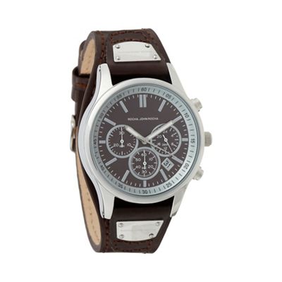 Designer men's chocolate leather chronograph watch